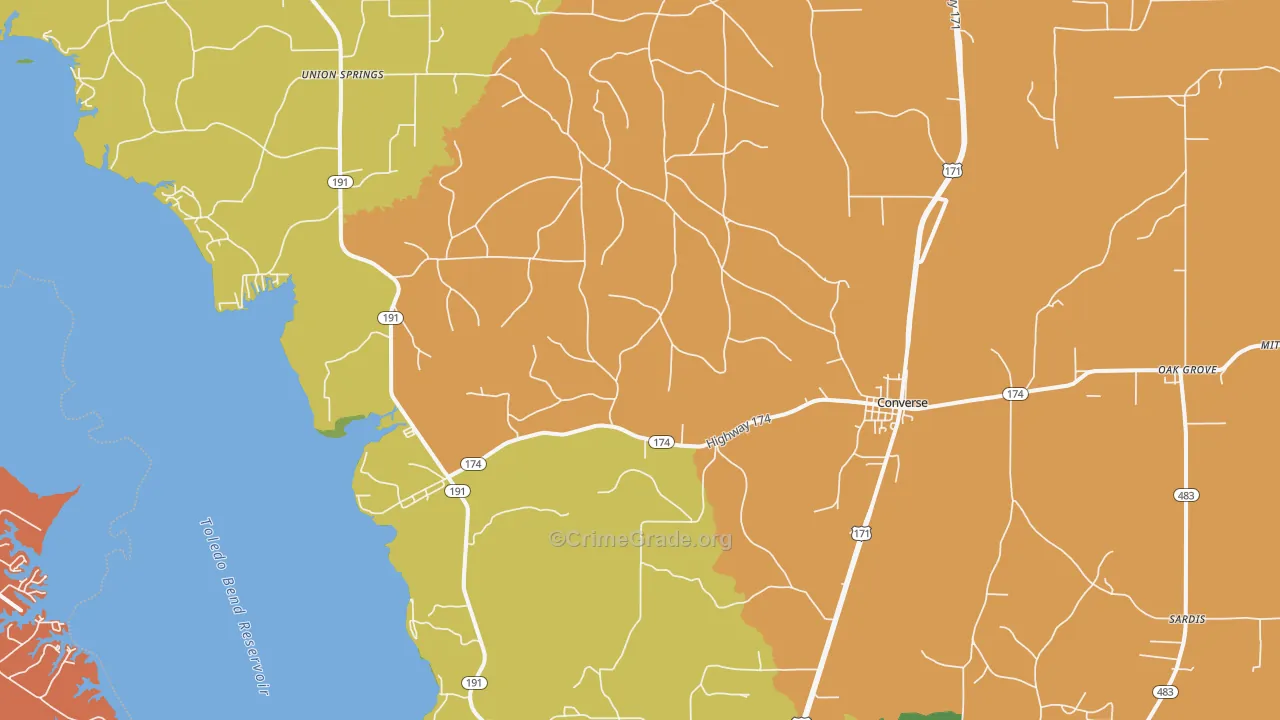 Converse, LA Map of Drug-Related Crime Rates