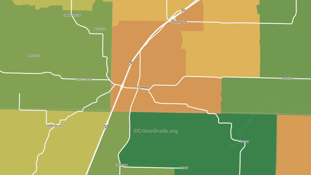 Conway, MO Map of Drug-Related Crime Rates