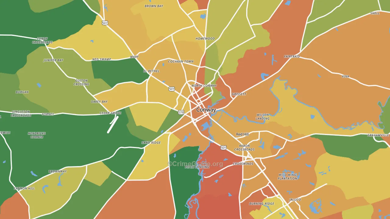 Conway, SC Map of Drug-Related Crime Rates