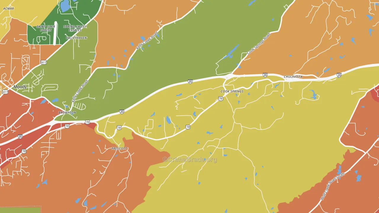 Cook Springs, AL Map of Drug-Related Crime Rates