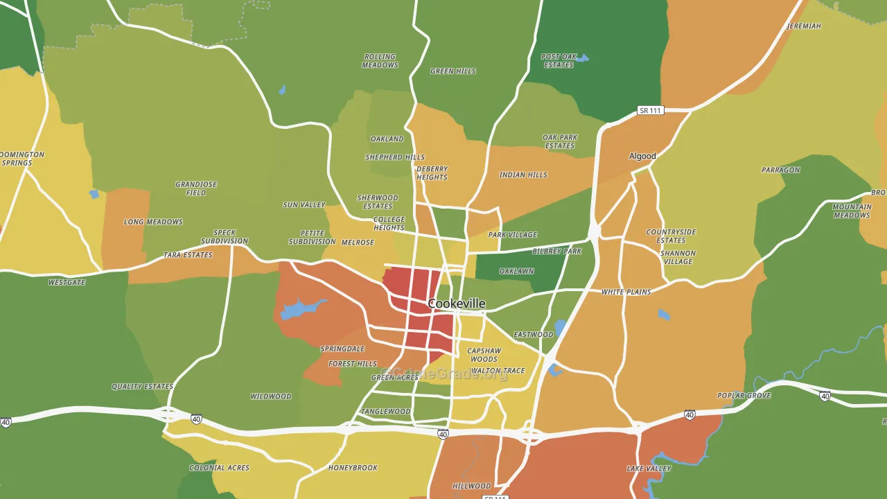 Cookeville, TN Map of Drug-Related Crime Rates