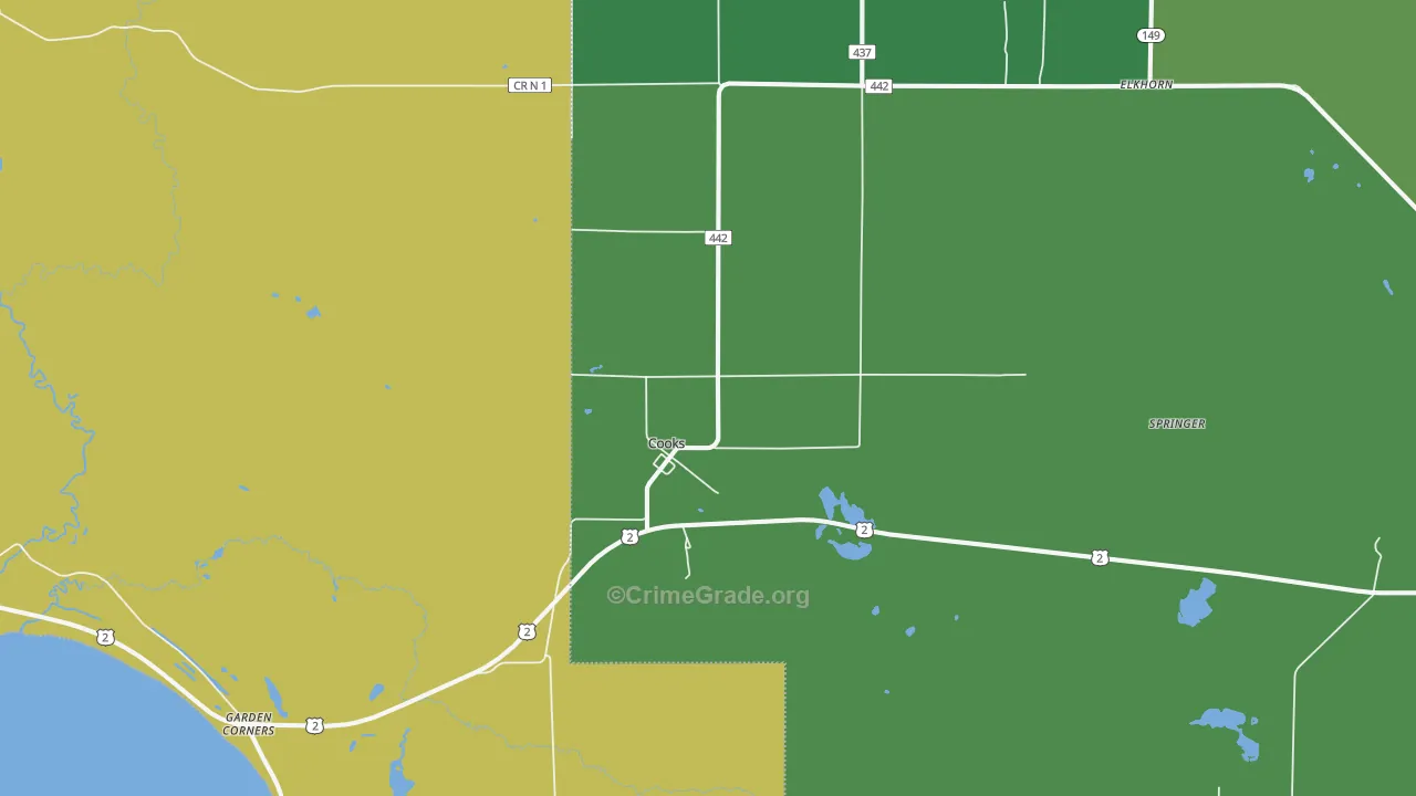 Cooks, MI Map of Drug-Related Crime Rates