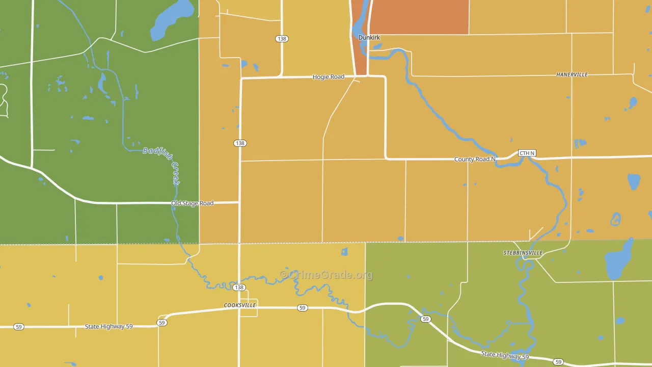 Cooksville, WI Map of Drug-Related Crime Rates