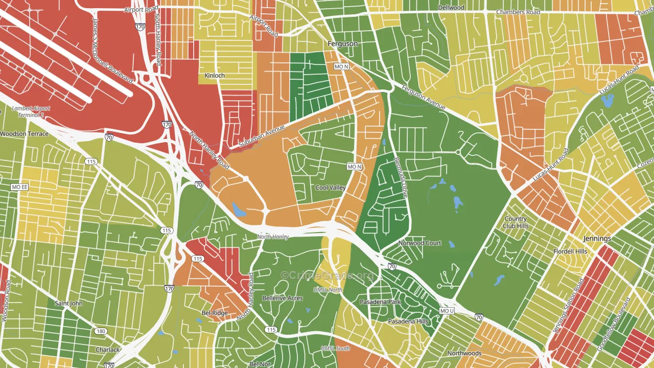 Cool Valley, MO Map of Drug-Related Crime Rates