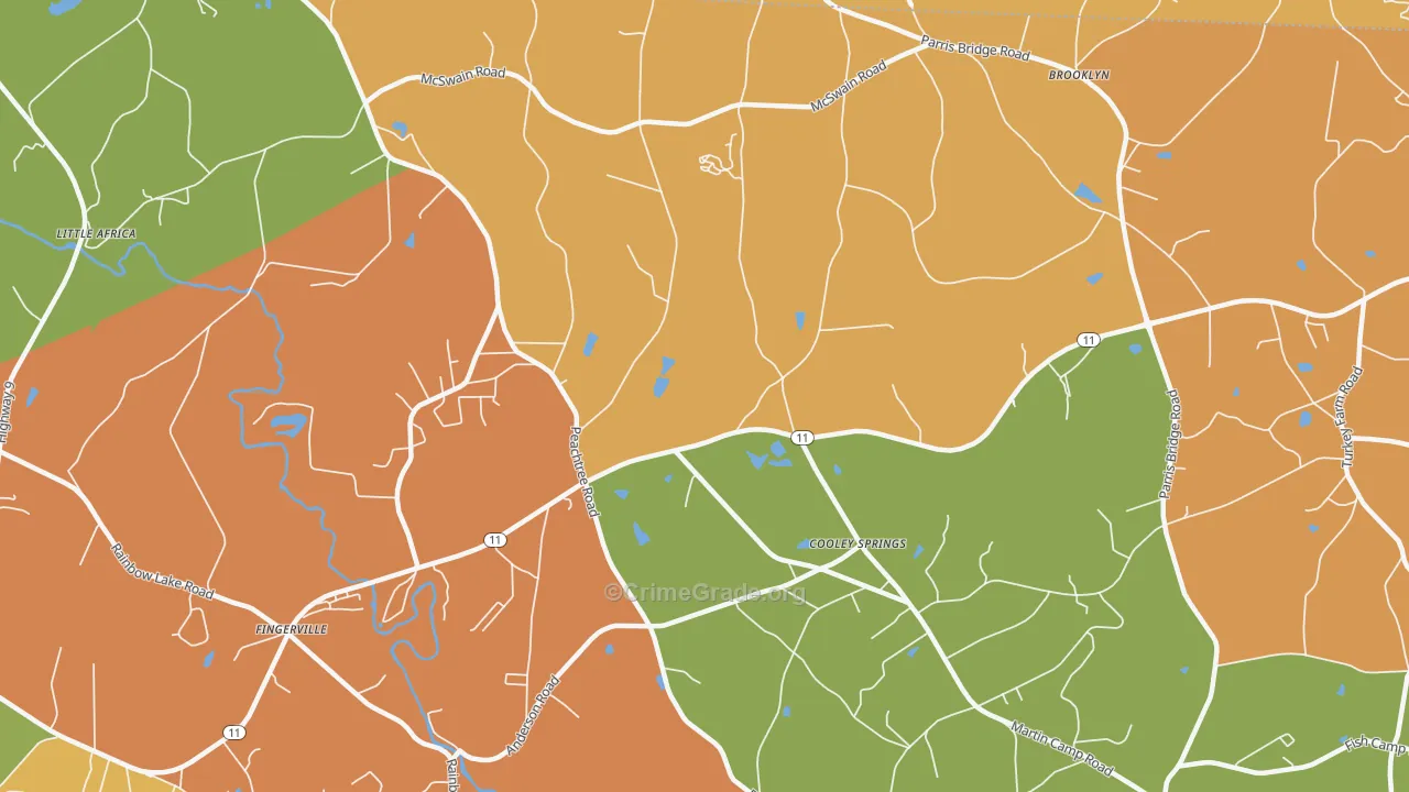 Cooley Springs, SC Map of Drug-Related Crime Rates