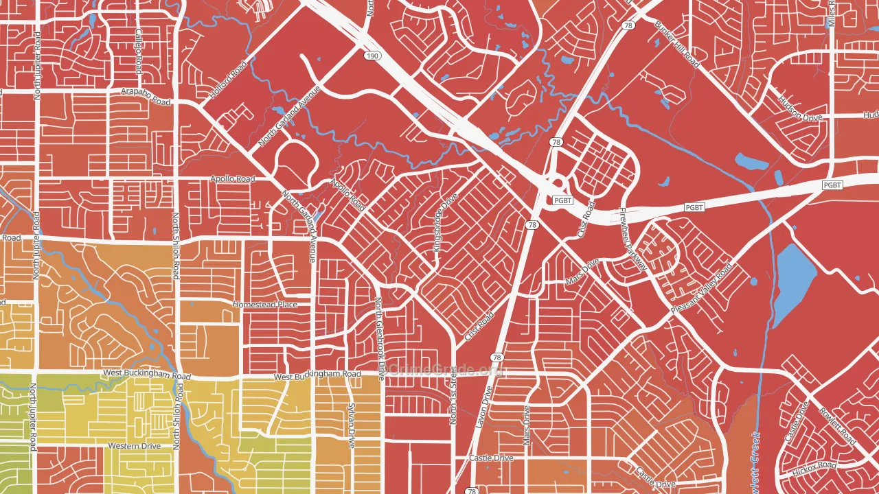 Coomer Creek, Garland, TX Map of Drug-Related Crime Rates