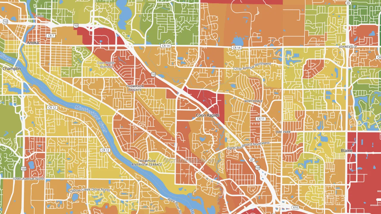 Coon Rapids, MN Map of Drug-Related Crime Rates