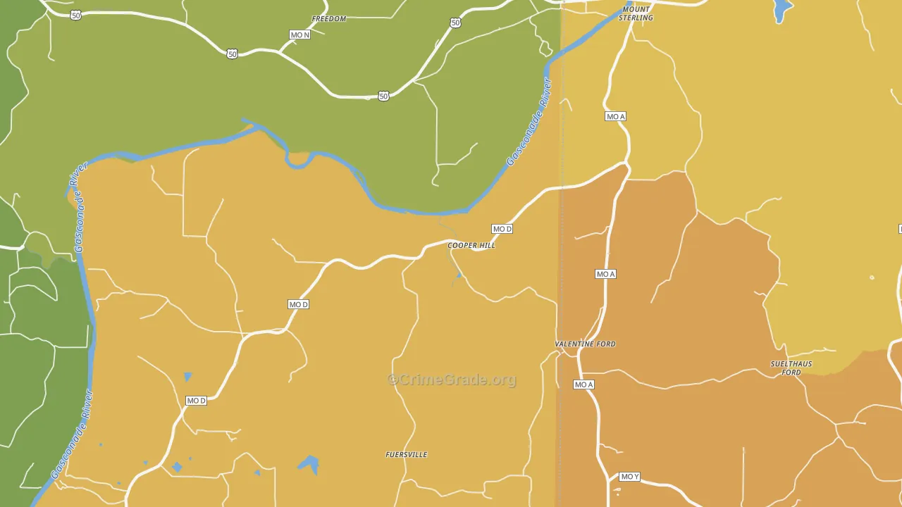 Cooper Hill, MO Map of Drug-Related Crime Rates