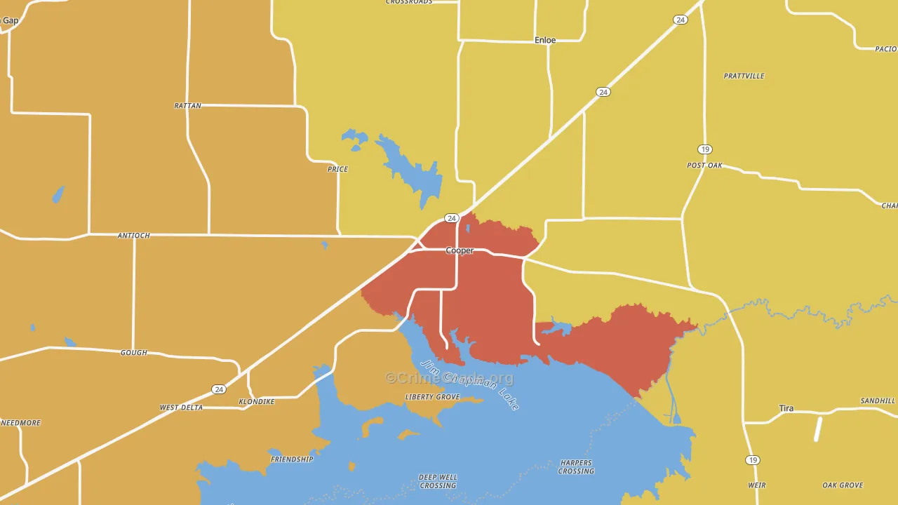 Cooper, TX Map of Drug-Related Crime Rates