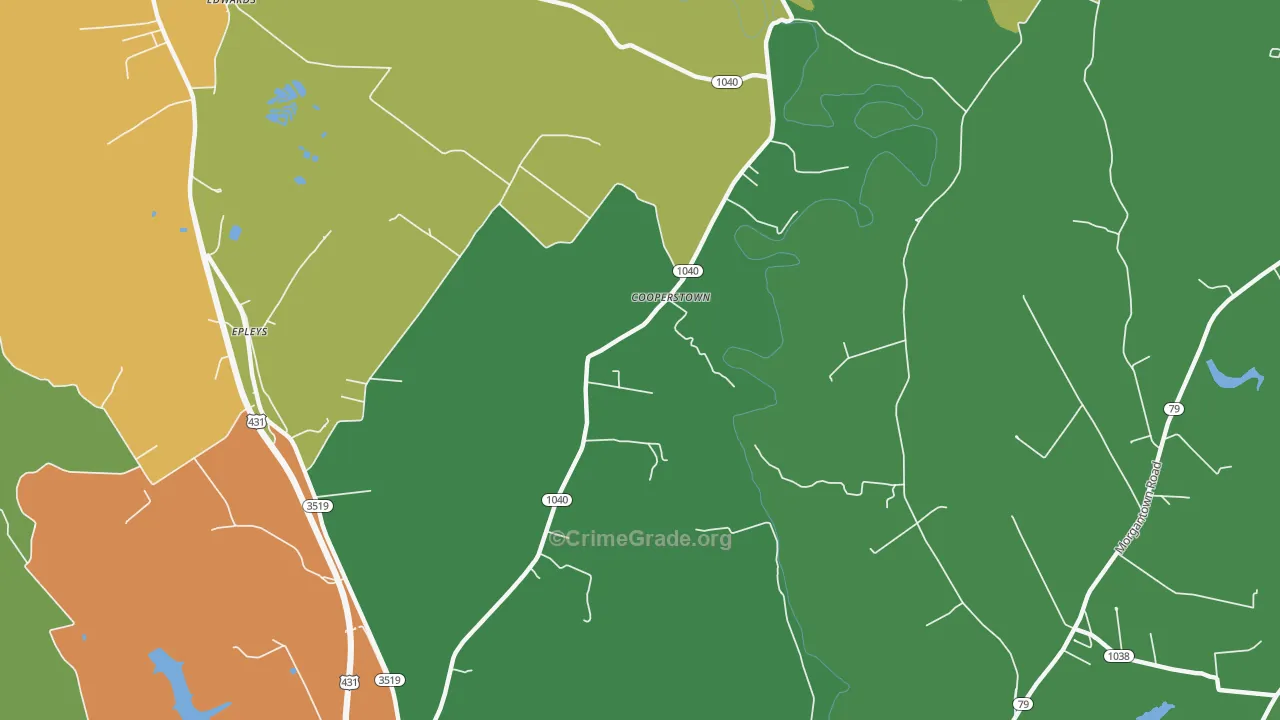 Cooperstown, KY Map of Drug-Related Crime Rates
