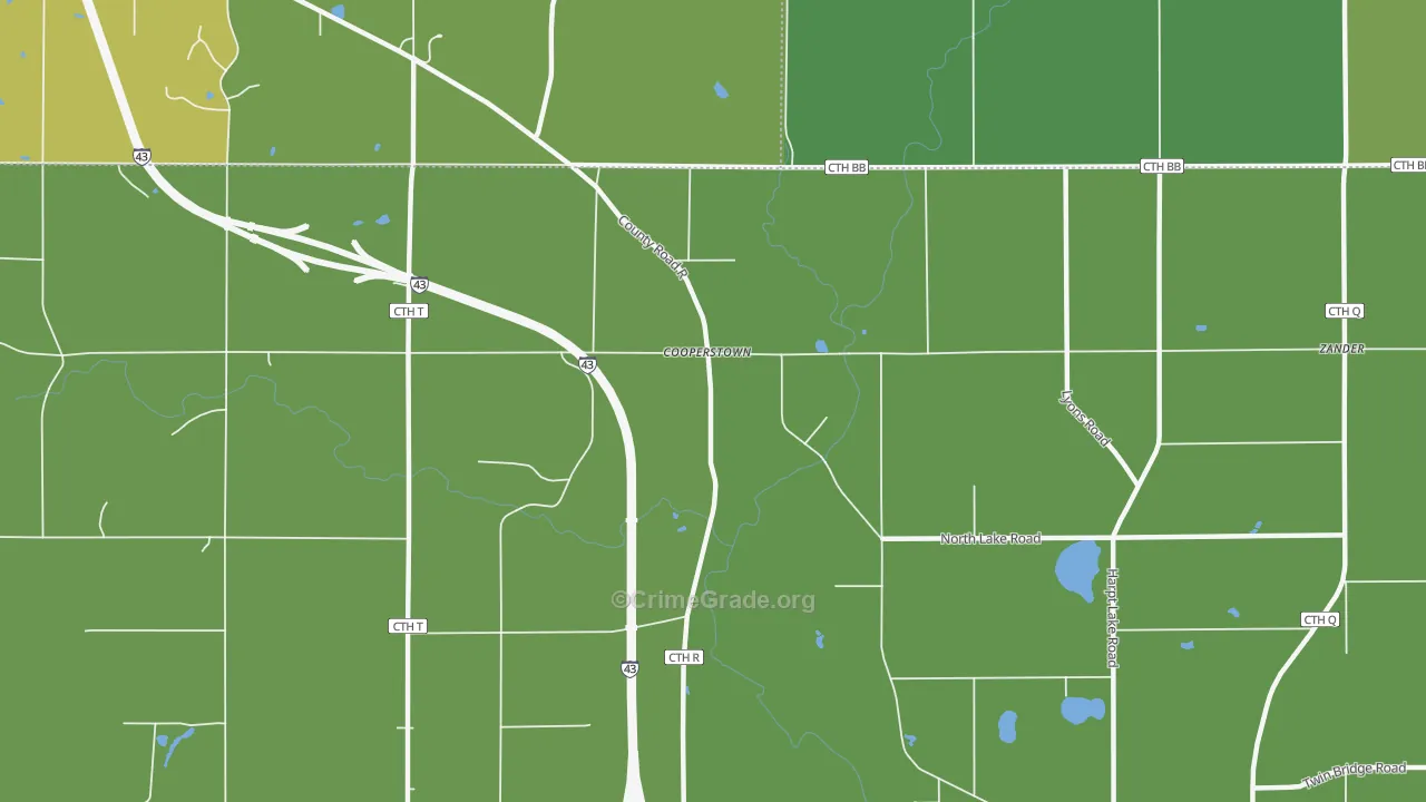Cooperstown, WI Map of Drug-Related Crime Rates