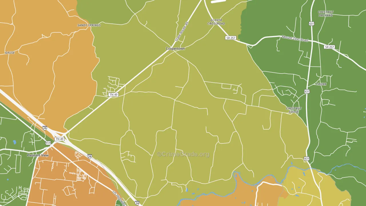 Coopertown, TN Map of Drug-Related Crime Rates