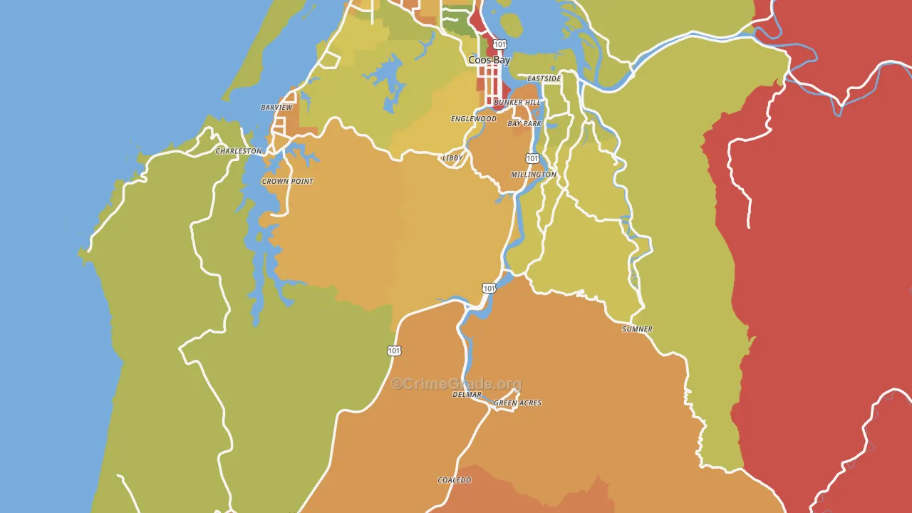 Coos County, OR Map of Drug-Related Crime Rates