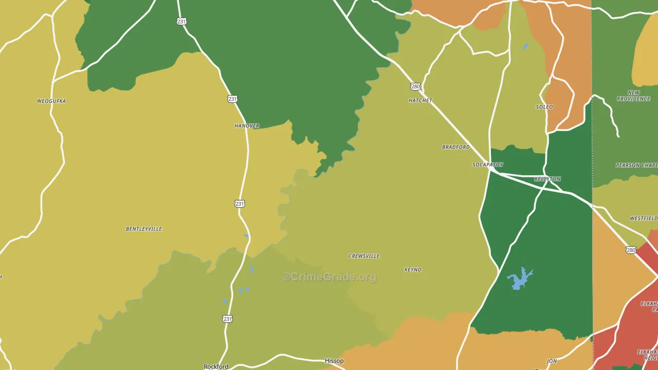 Coosa County, AL Map of Drug-Related Crime Rates