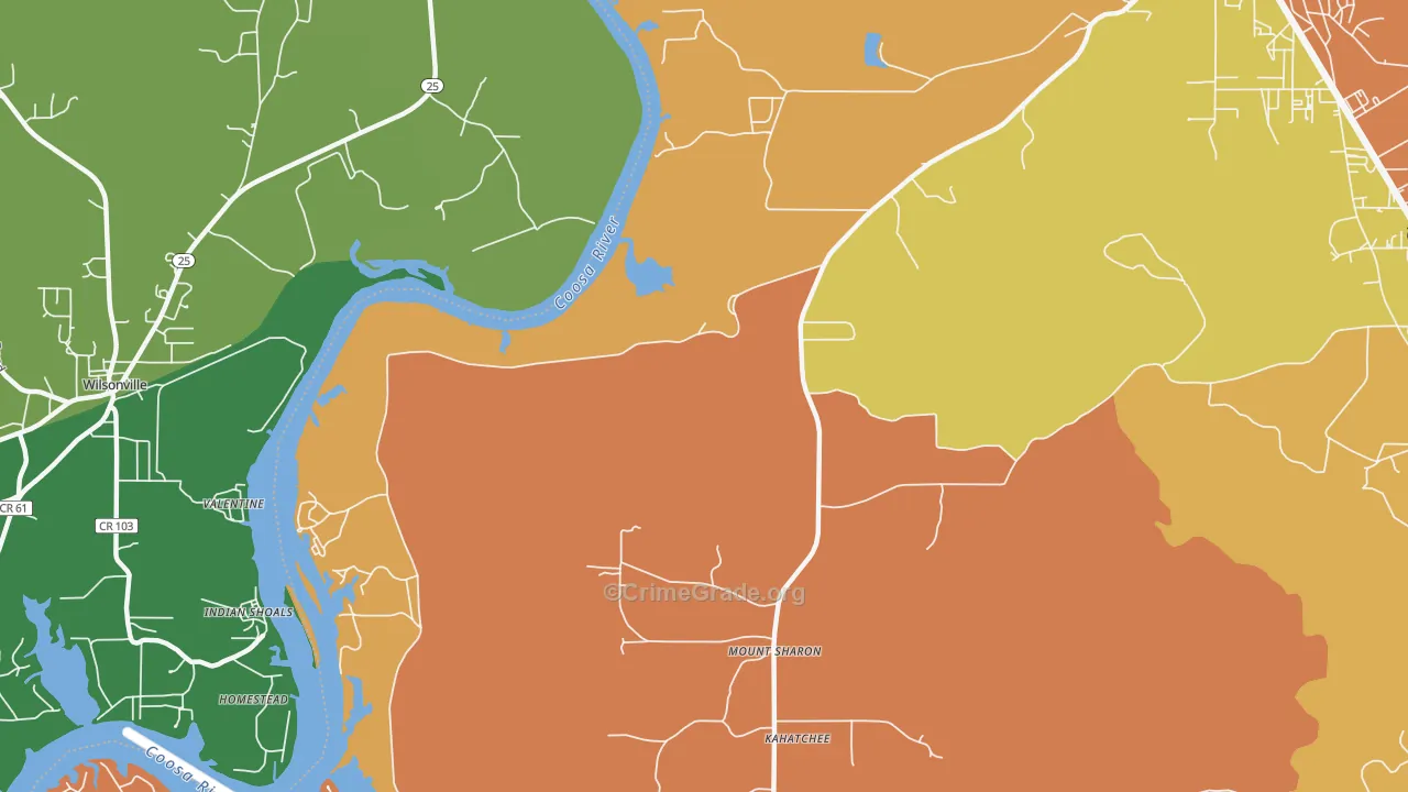 Coosa Pines, AL Map of Drug-Related Crime Rates