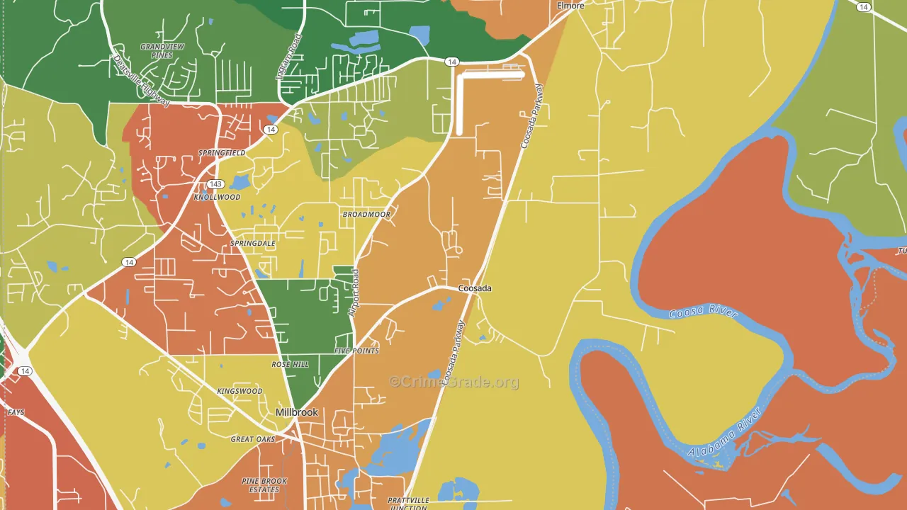 Coosada, AL Map of Drug-Related Crime Rates
