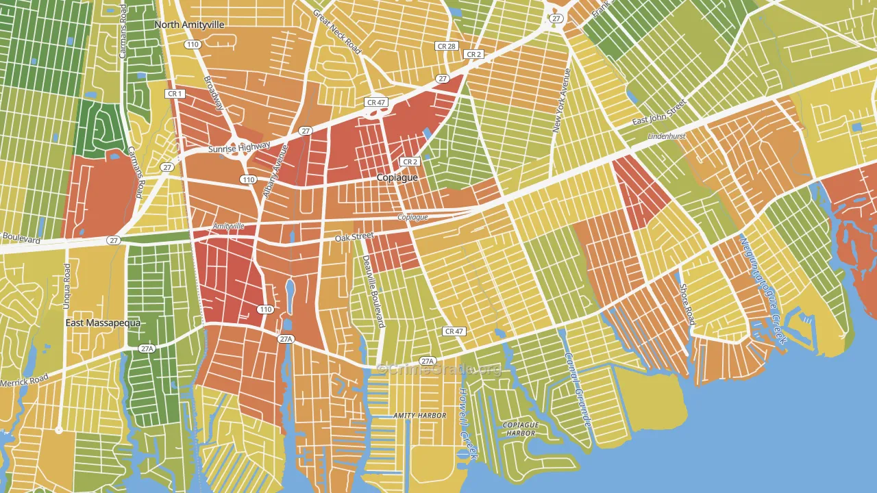 Copiague, NY Map of Drug-Related Crime Rates