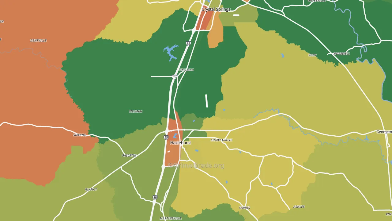 Copiah County, MS Map of Drug-Related Crime Rates