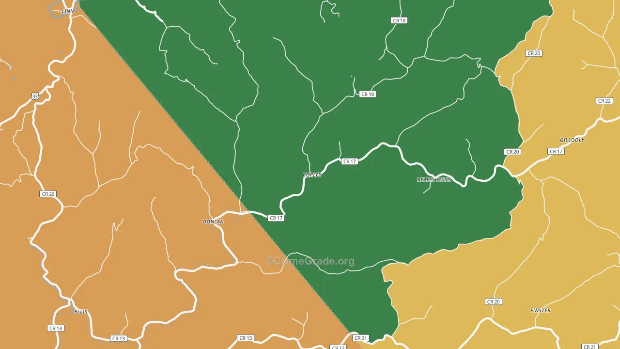 Copley, WV Map of Drug-Related Crime Rates