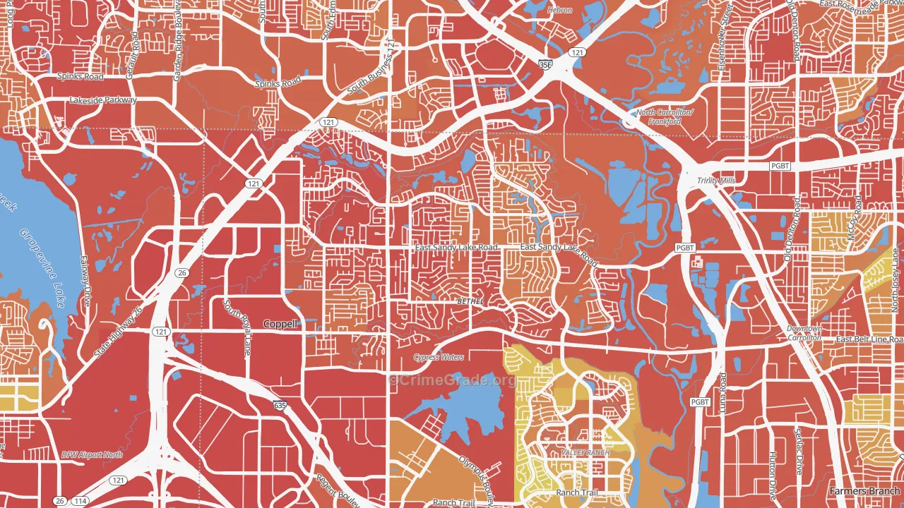 Coppell, TX Map of Drug-Related Crime Rates