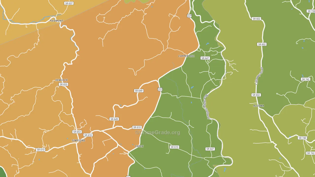Copper Hill, VA Map of Drug-Related Crime Rates