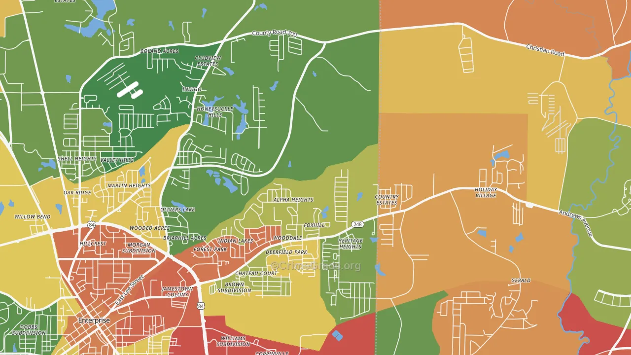 Coppinville, AL Map of Drug-Related Crime Rates