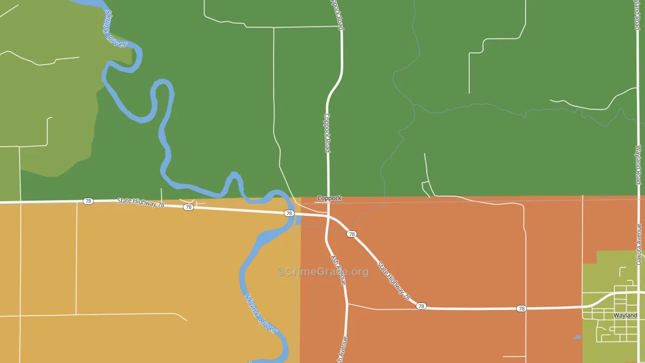 Coppock, IA Map of Drug-Related Crime Rates