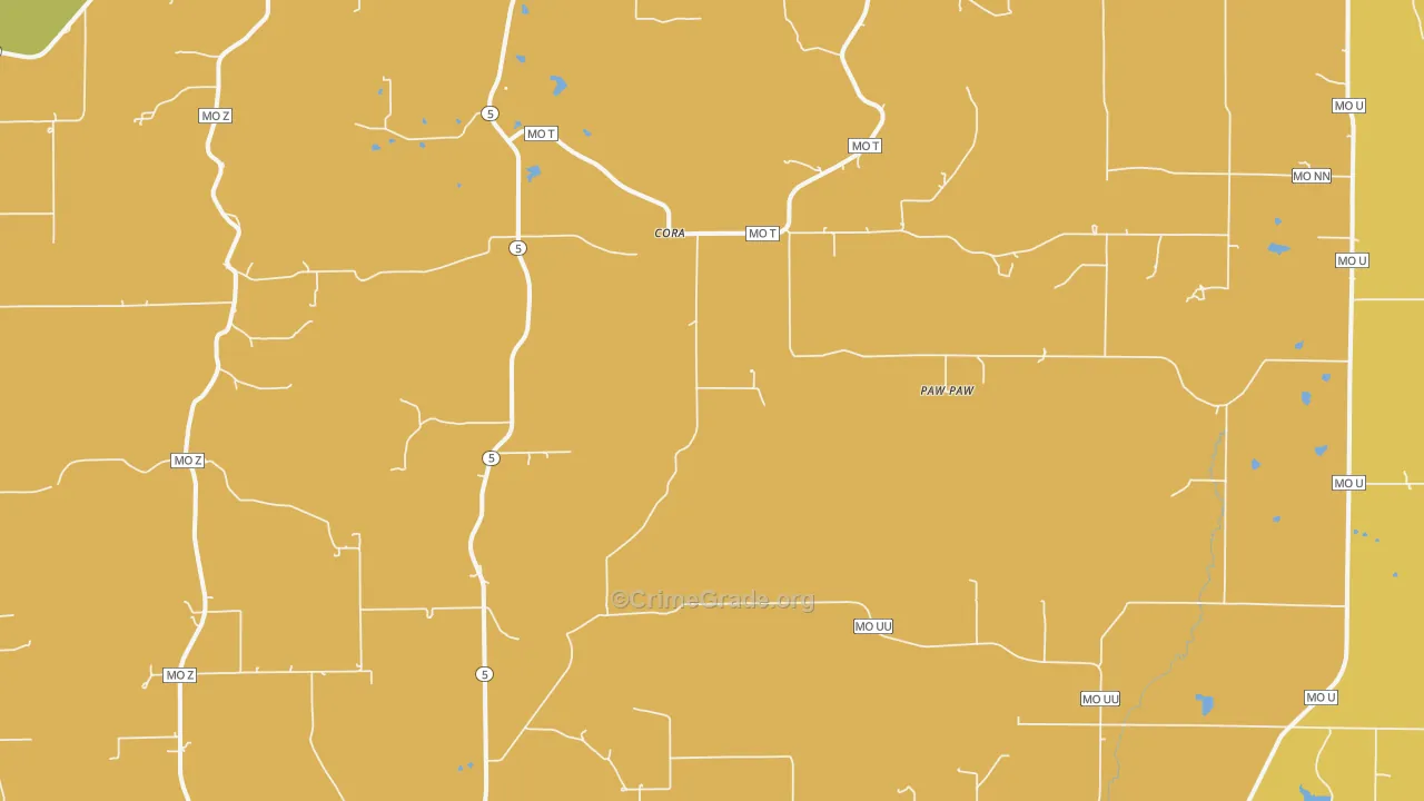 Cora, MO Map of Drug-Related Crime Rates