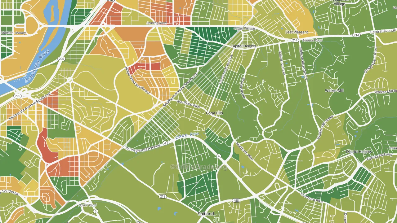 Coral Hills, MD Map of Drug-Related Crime Rates