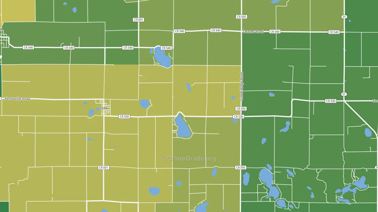 Coral, MI Map of Drug-Related Crime Rates