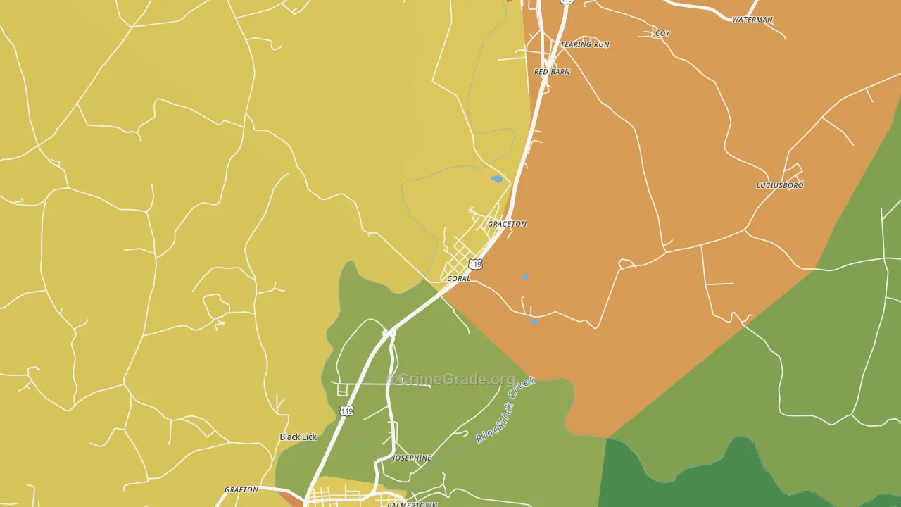 Coral, PA Map of Drug-Related Crime Rates