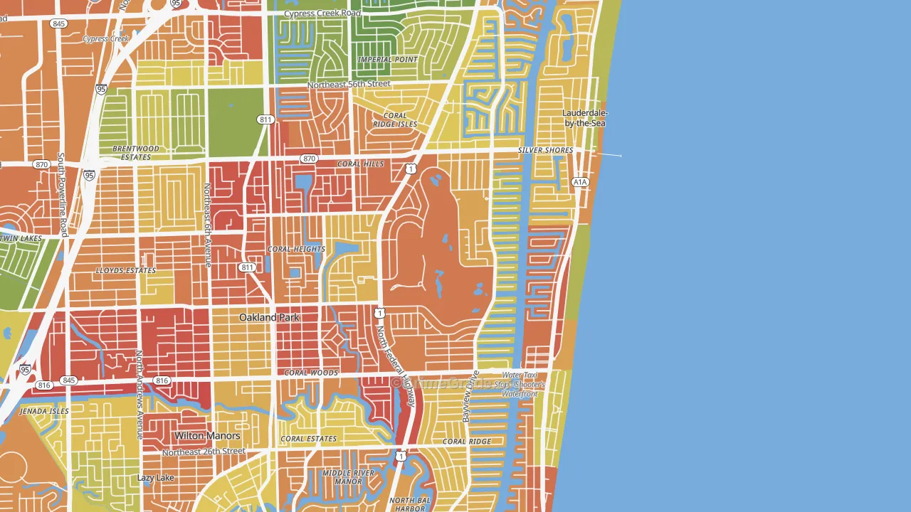 Coral Ridge Country Club Estates, Fort Lauderdale, FL Map of Drug-Related Crime Rates