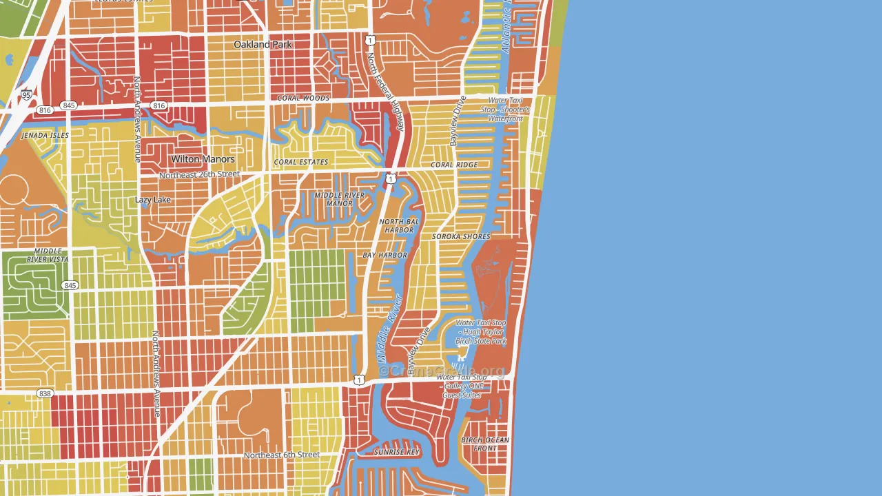 Coral Ridge, Fort Lauderdale, FL Map of Drug-Related Crime Rates