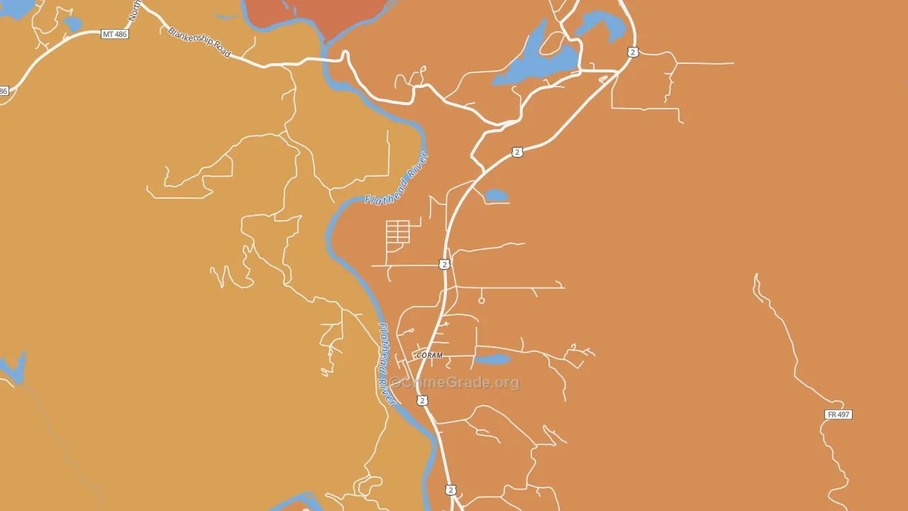 Coram, MT Map of Drug-Related Crime Rates