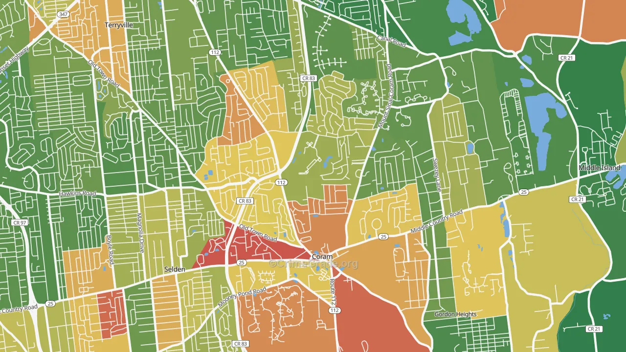 Coram, NY Map of Drug-Related Crime Rates
