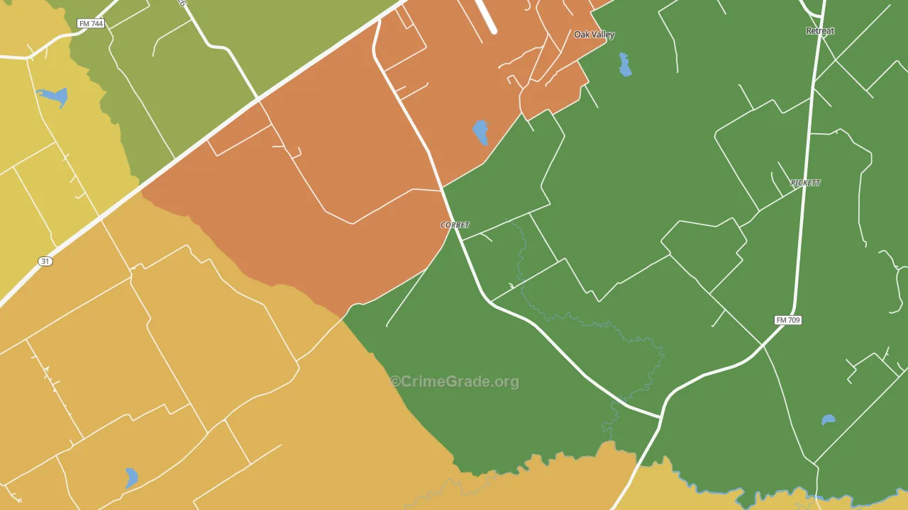Corbet, TX Map of Drug-Related Crime Rates