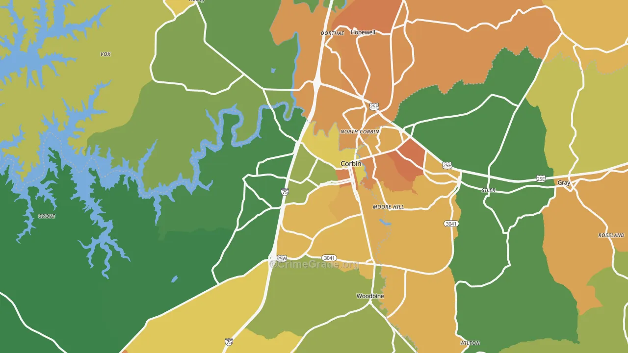 Corbin, KY Map of Drug-Related Crime Rates