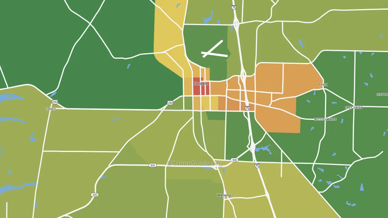 Cordele, GA Map of Drug-Related Crime Rates