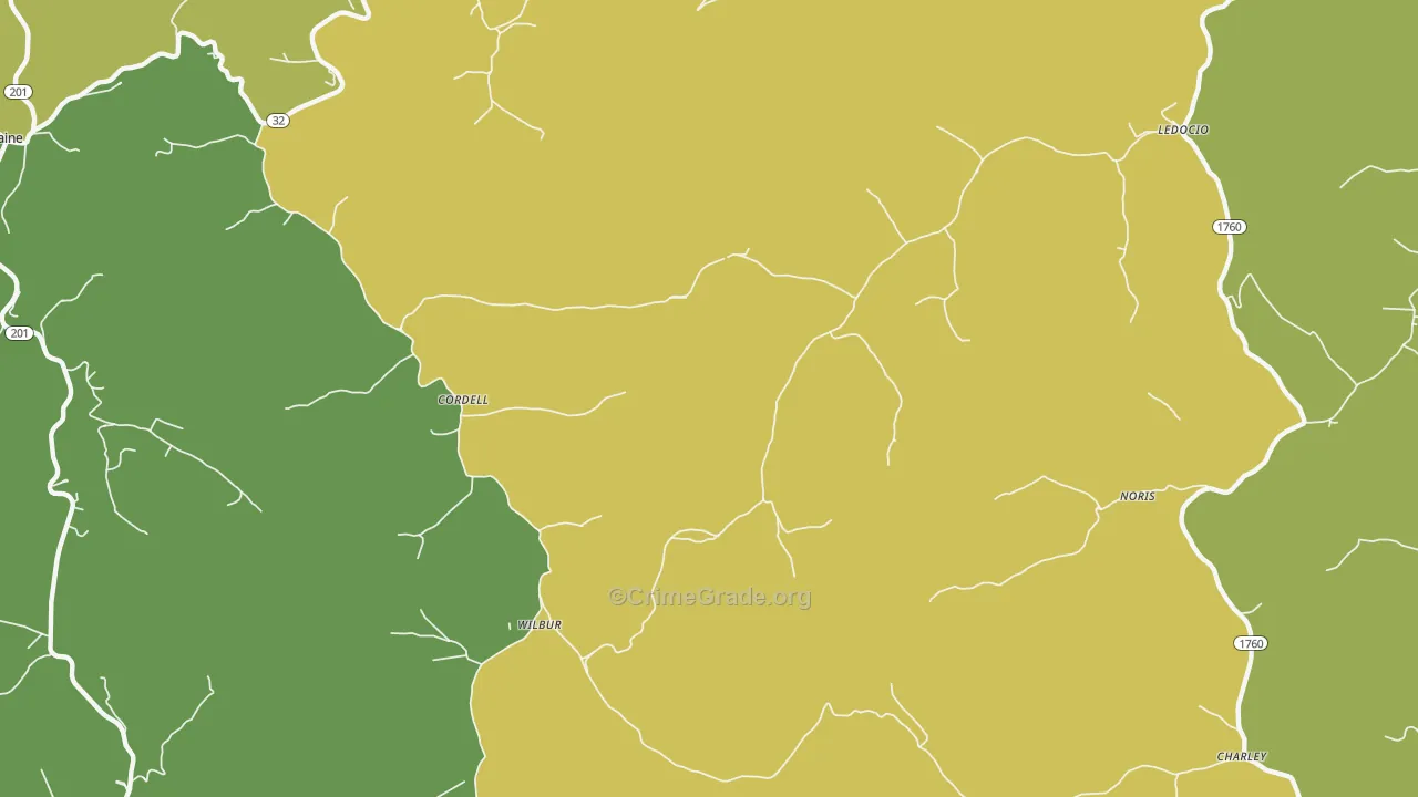 Cordell, KY Map of Drug-Related Crime Rates