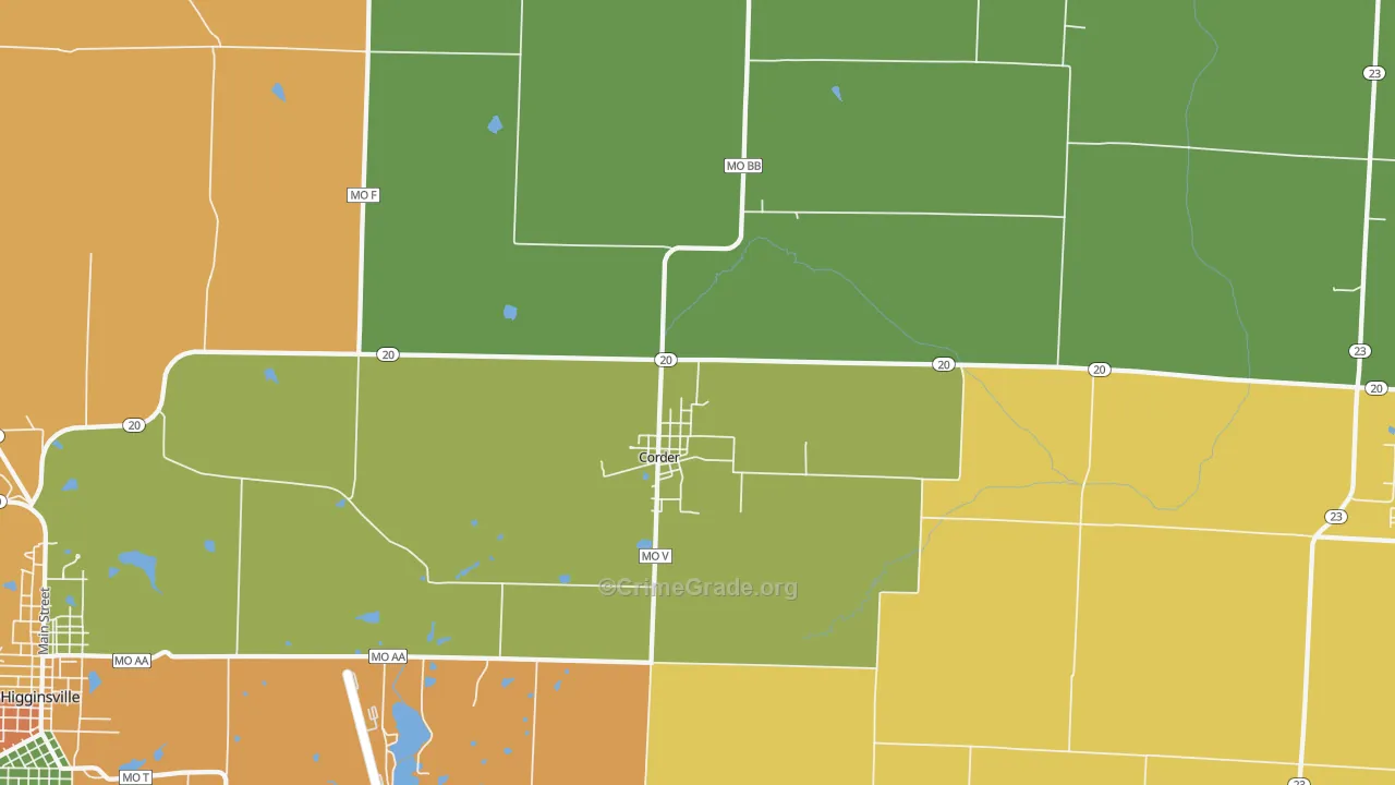 Corder, MO Map of Drug-Related Crime Rates