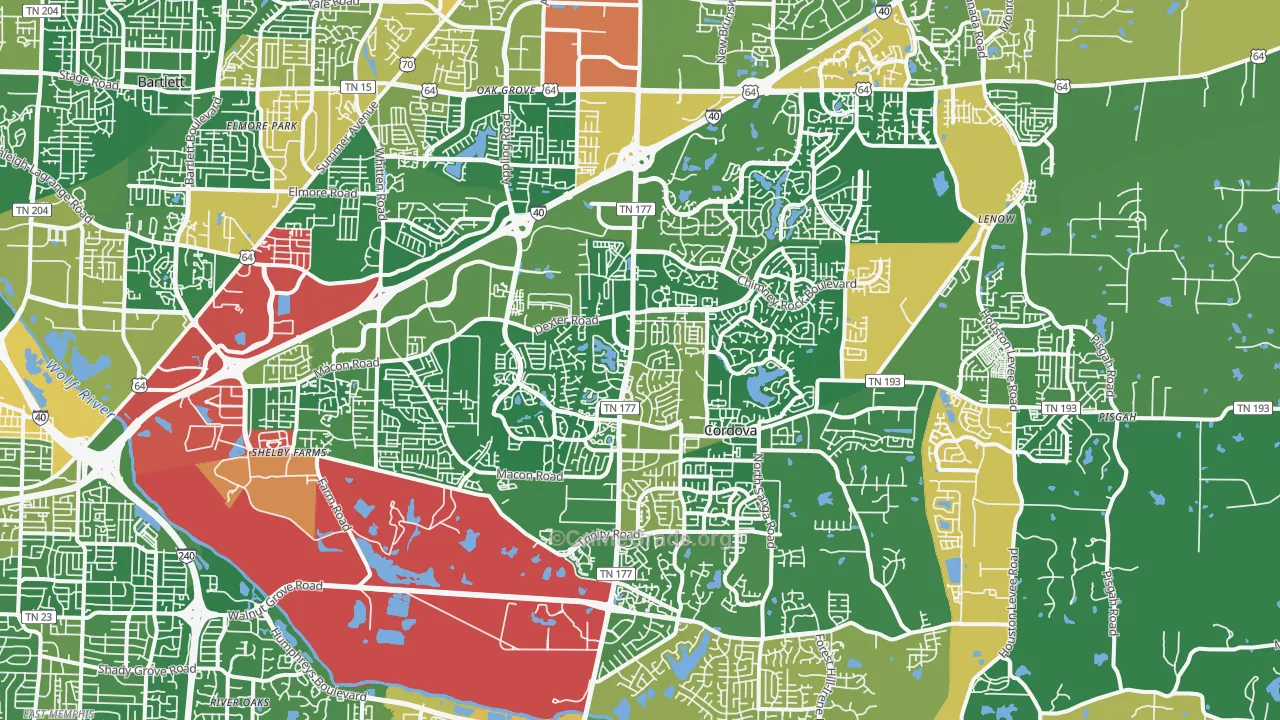 Cordova-Appling, Cordova, TN Map of Drug-Related Crime Rates