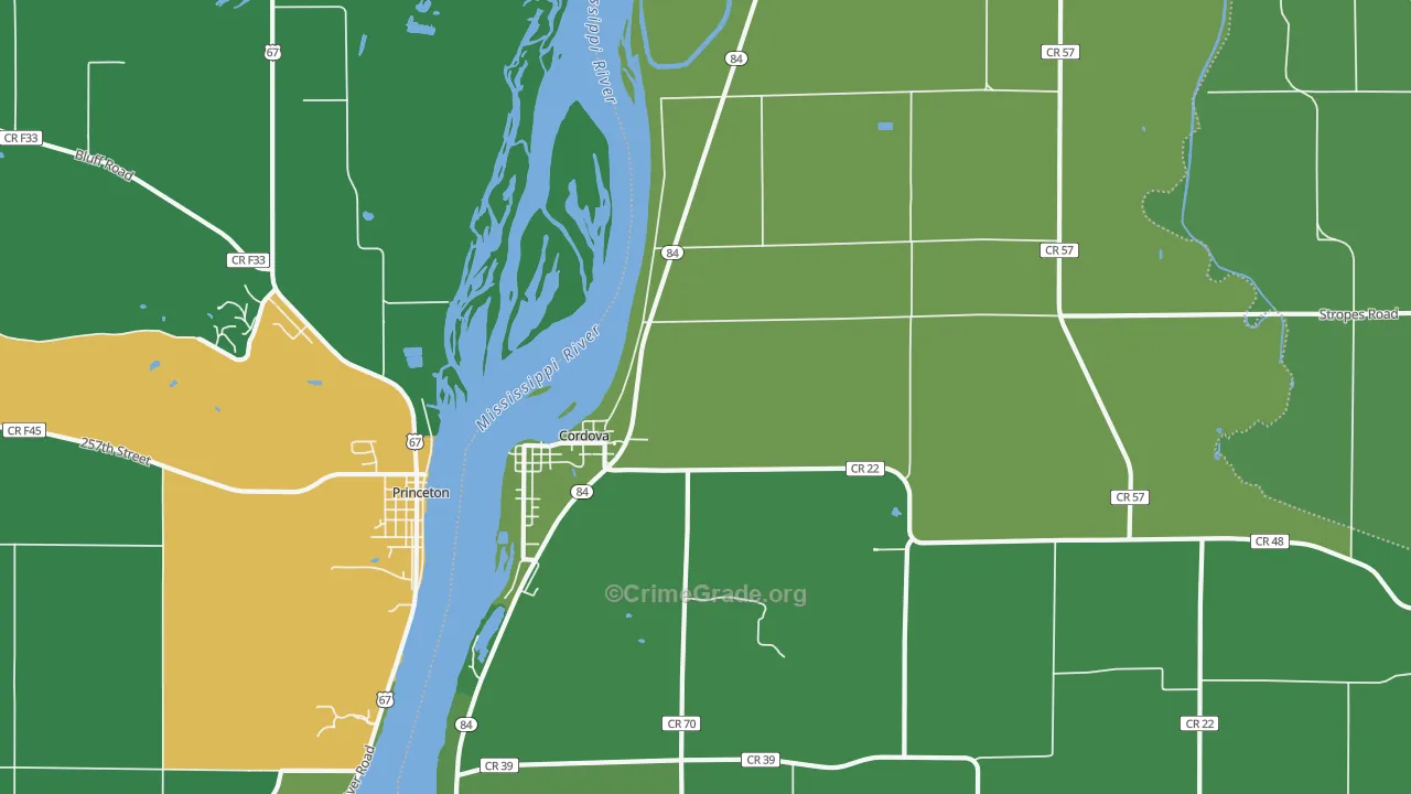 Cordova, IL Map of Drug-Related Crime Rates