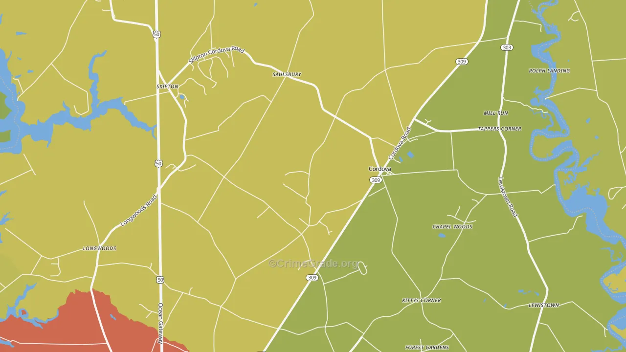 Cordova, MD Map of Drug-Related Crime Rates