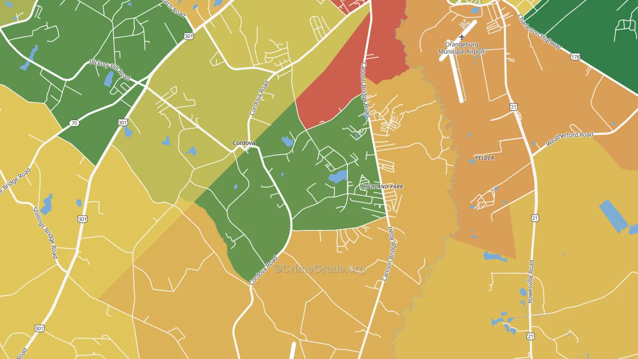 Cordova, SC Map of Drug-Related Crime Rates