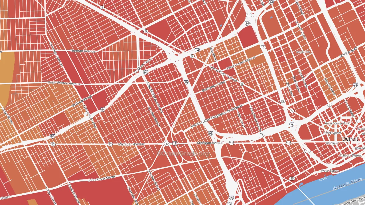 Core City, Detroit, MI Map of Drug-Related Crime Rates