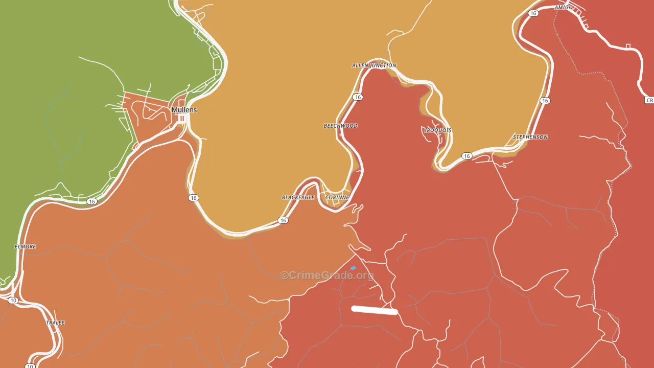 Corinne, WV Map of Drug-Related Crime Rates