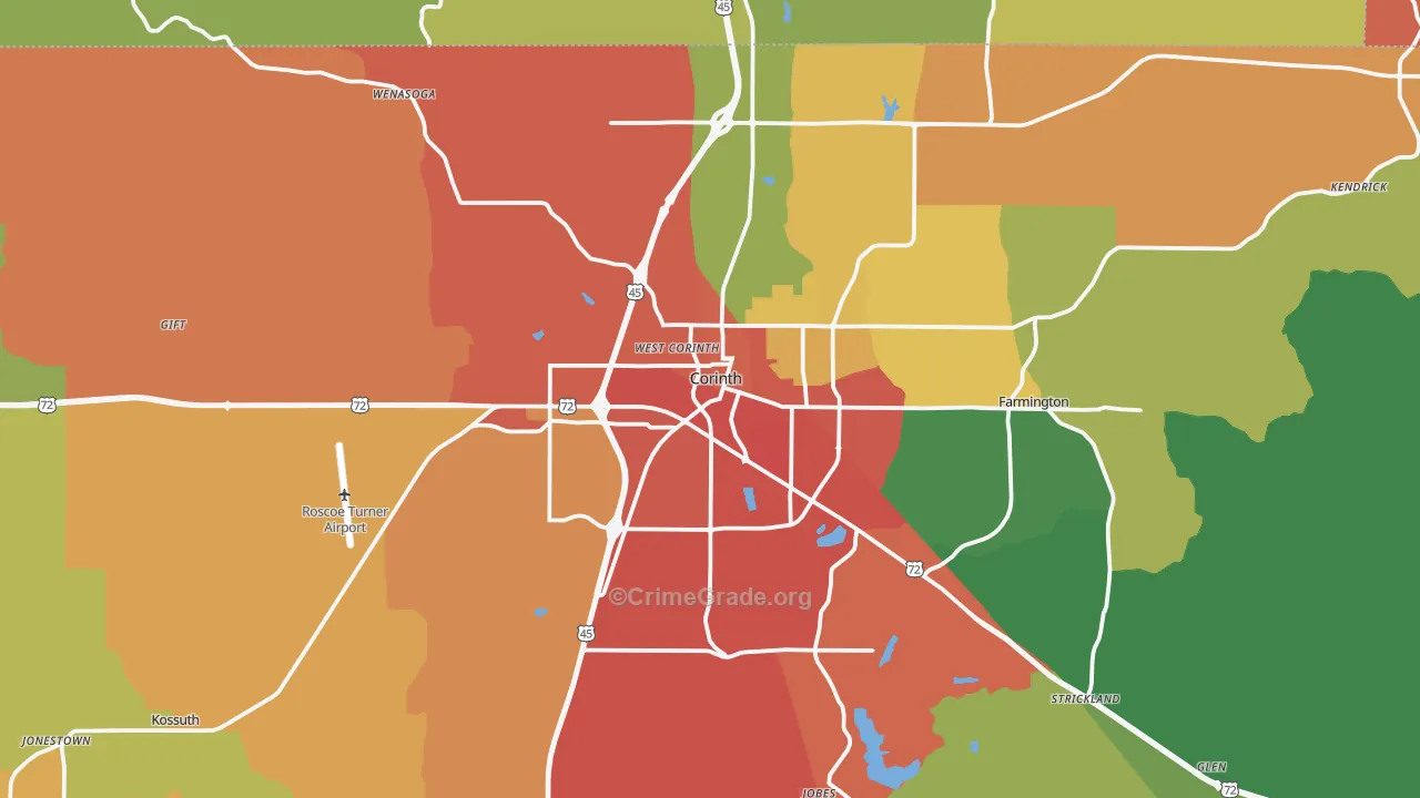 Corinth, MS Map of Drug-Related Crime Rates