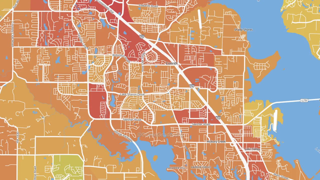 Corinth, TX Map of Drug-Related Crime Rates