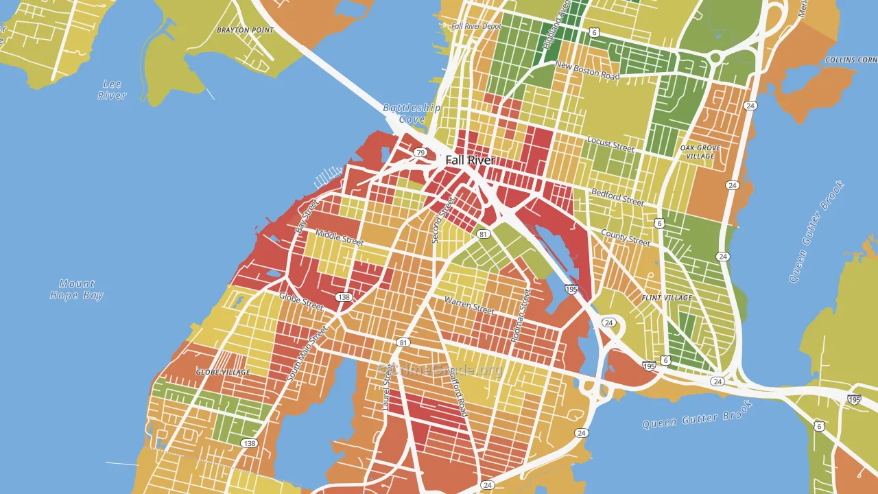 Corky Row, Fall River, MA Map of Drug-Related Crime Rates