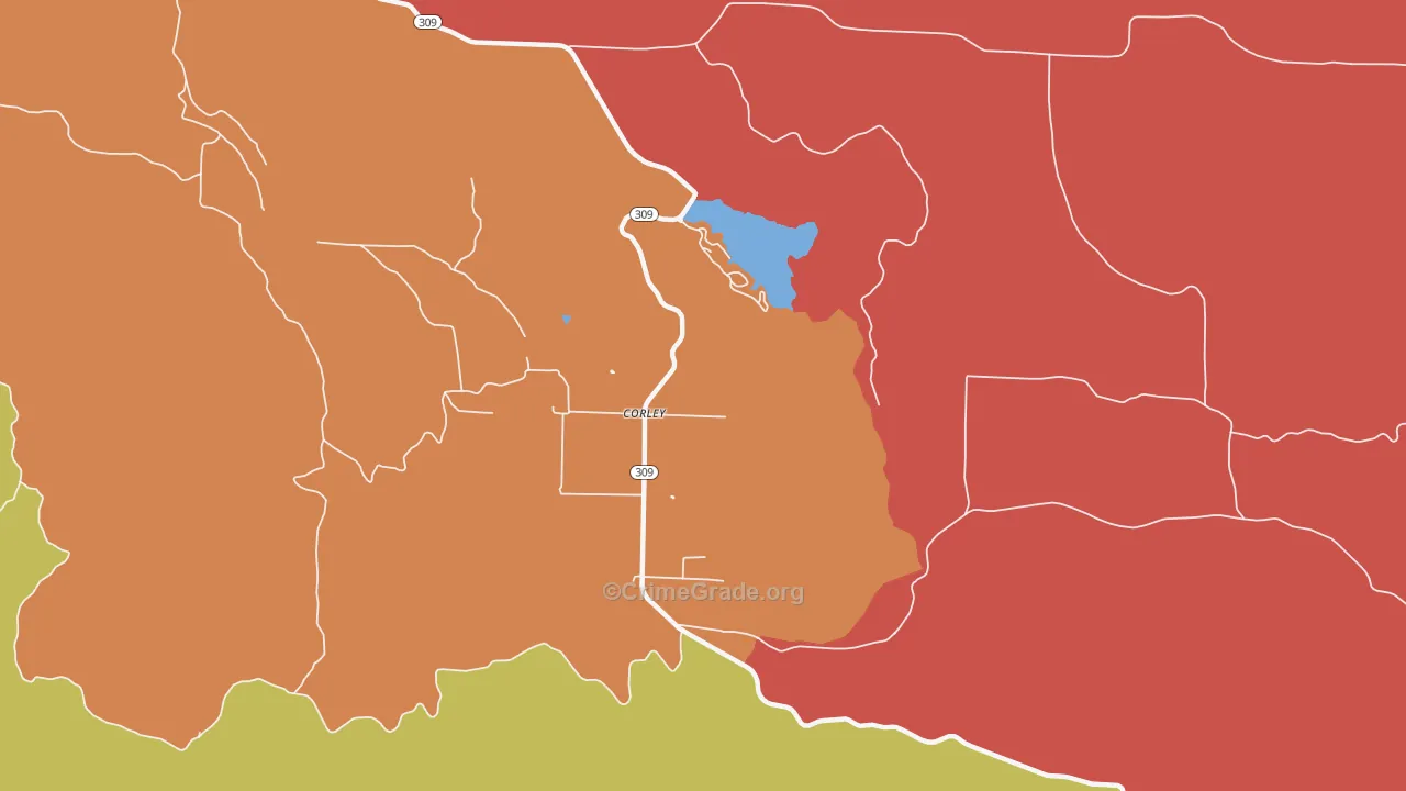 Corley, AR Map of Drug-Related Crime Rates